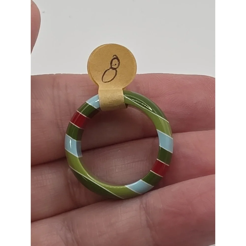 Bright Coloured Striped Green,blue Red Plastic Band Ring Sz 8